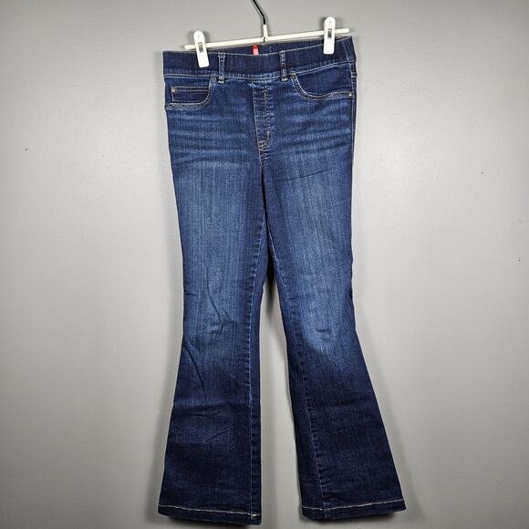 Spanx Jean-ish Bootcut Pants Medium Dark Wash Stretch Pull-On Denim Look - Picture 1 of 10